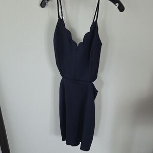 Elegant Navy Blue Scalloped Dress With Side Cutouts